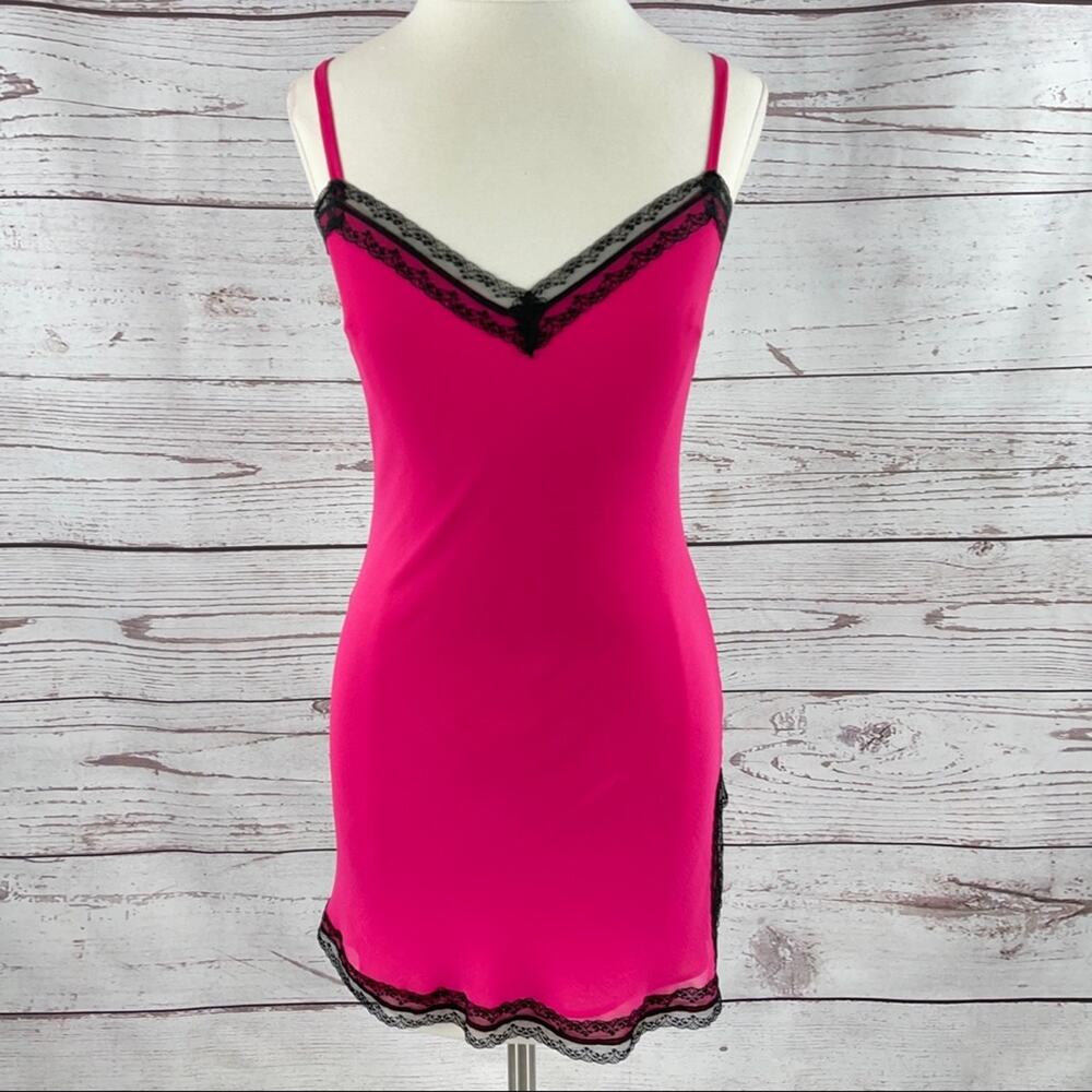 Express pink silk negligee with black lace